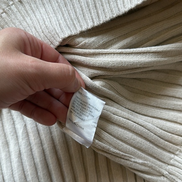 Anthropologie Sancia The Atalie Polo Ribbed Knit Oversized Cream/Blue Sweater - Picture 8 of 13